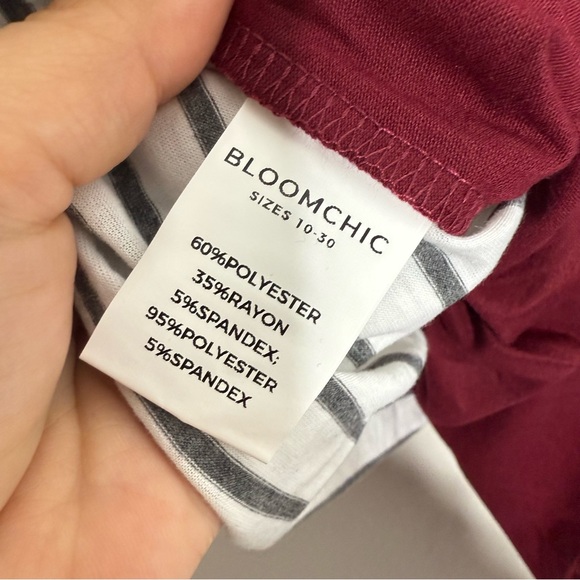 Bloomchic Burgundy Colorblock Contrast Striped V Neck T-shirt Women’s 1X 14-16 - Picture 9 of 11